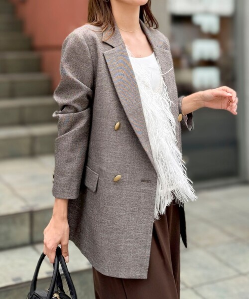 NOLLEY’S(ノーリーズ)の「《セットアップ対応》ウォッシャブルシャークWジャケット(テーラードジャケット・レディース・ネイビー/グレイッシュベージュ/ブラウン・34/36/38)」の9枚目の写真