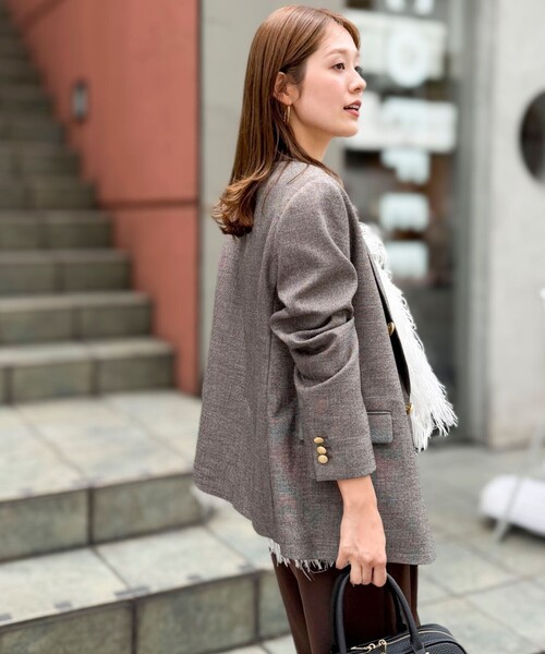 NOLLEY’S(ノーリーズ)の「《セットアップ対応》ウォッシャブルシャークWジャケット(テーラードジャケット・レディース・ネイビー/グレイッシュベージュ/ブラウン・34/36/38)」の10枚目の写真