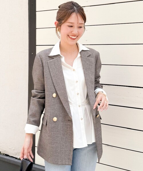 NOLLEY’S(ノーリーズ)の「《セットアップ対応》ウォッシャブルシャークWジャケット(テーラードジャケット・レディース・ネイビー/グレイッシュベージュ/ブラウン・34/36/38)」の14枚目の写真