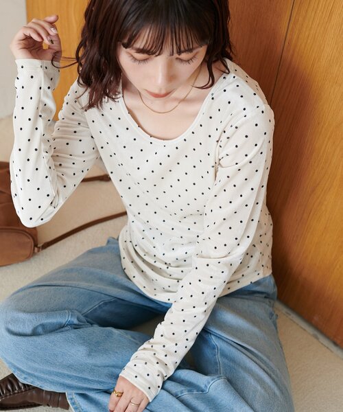 DISCOAT（ディスコート）の「【WEB限定】ドットベロアロングスリーブ（Tシャツ/カットソー・レディース・モカ/チャコールグレー/ピンク/アイボリー・FREE）」の7枚目の写真
