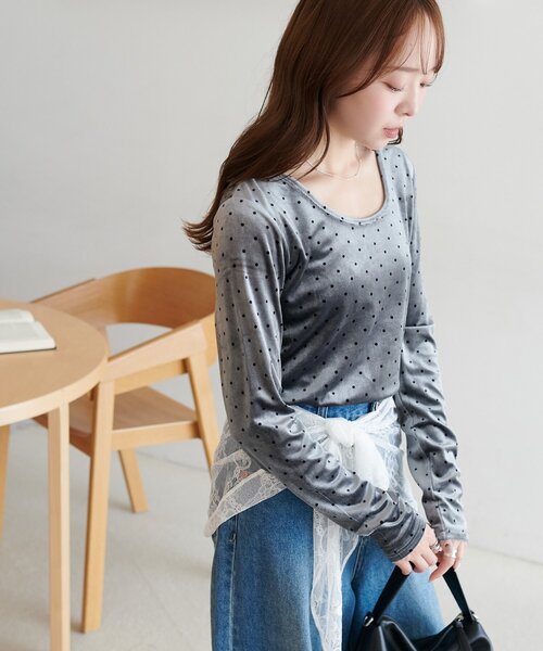 DISCOAT（ディスコート）の「【WEB限定】ドットベロアロングスリーブ（Tシャツ/カットソー・レディース・モカ/チャコールグレー/ピンク/アイボリー・FREE）」の20枚目の写真
