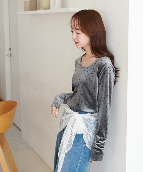 DISCOAT（ディスコート）の「【WEB限定】ドットベロアロングスリーブ（Tシャツ/カットソー・レディース・モカ/チャコールグレー/ピンク/アイボリー・FREE）」の21枚目の写真