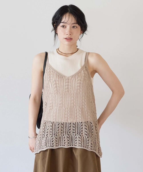 HEART MARKET(ハートマーケット)の「透かし編みニットキャミベスト(ベスト・レディース・ブラウン/モカ/ブラック/ベージュ・FREE)」の1枚目の写真