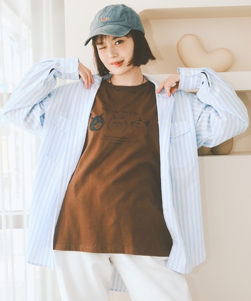 COLORME(カラーミー)の「【野崎智子着用】“No Cats No Life.” イラストロンT(ユニセックス)(Tシャツ/カットソー・レディース・ブラウン/ホワイト・FREE)」の17枚目の写真