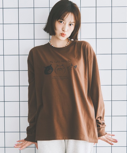COLORME(カラーミー)の「【野崎智子着用】“No Cats No Life.” イラストロンT(ユニセックス)(Tシャツ/カットソー・レディース・ブラウン/ホワイト・FREE)」の12枚目の写真