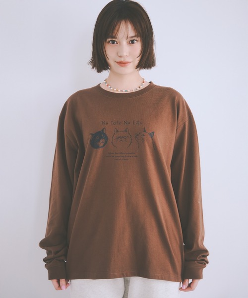 COLORME(カラーミー)の「【野崎智子着用】“No Cats No Life.” イラストロンT(ユニセックス)(Tシャツ/カットソー・レディース・ブラウン/ホワイト・FREE)」の14枚目の写真