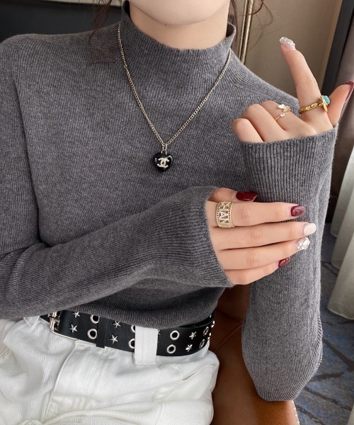 yuue' ( wear )(ユーイ)の「ハイネックリブニットトップス/きれいめオフィスカジュアル(ニット/セーター・レディース・アイボリー/ミント/グレー/ホワイト/チャコールグレー/ブラック・FREE)」の15枚目の写真