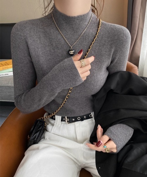 yuue' ( wear )(ユーイ)の「ハイネックリブニットトップス/きれいめオフィスカジュアル(ニット/セーター・レディース・アイボリー/ミント/グレー/ホワイト/チャコールグレー/ブラック・FREE)」の16枚目の写真