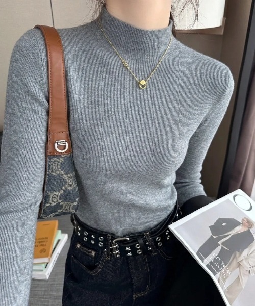 yuue' ( wear )(ユーイ)の「ハイネックリブニットトップス/きれいめオフィスカジュアル(ニット/セーター・レディース・アイボリー/ミント/グレー/ホワイト/チャコールグレー/ブラック・FREE)」の13枚目の写真