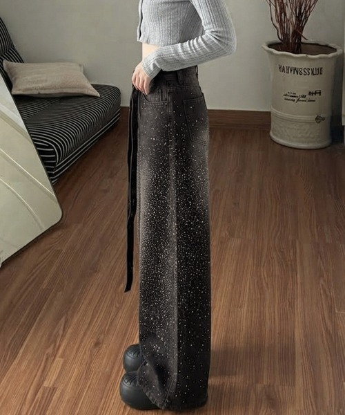 core core（コアコア）の「キラキララインストーンデニムワイドパンツ（デニムパンツ・レディース・ブラック・L/M/S）」の10枚目の写真
