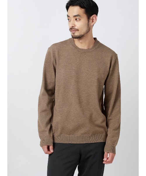 SUIT SQUARE(スーツスクエア)の「オフィニット/クルーネックニット/長袖/ウォッシャブル/ポリエステル天竺/無地(ニット/セーター・メンズ・モカ/ホワイト/ブラック・LL/L/M/S)」の3枚目の写真