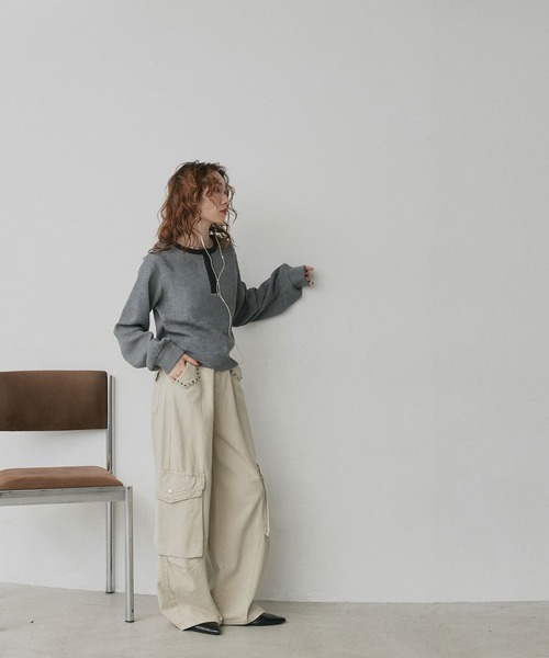 ad thie（アドティエ）の「ショート丈 バイカラー ヘンリーネック ワッフル プルオーバー（Tシャツ/カットソー・レディース・オフホワイト/ライトブルー/ブラウン/杢グレー・FREE）」の12枚目の写真