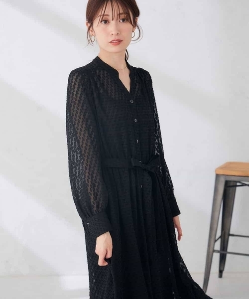 a.v.v（アーヴェヴェ）の「【洗える】シアー ジャカード スキッパー ワンピース（ワンピース・レディース・ネイビー/ブラック・38/40）」の13枚目の写真