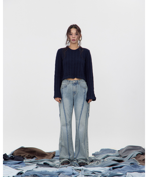 NO EXTRA TOUCH(ノー・エクストラ・タッチ)の「Boho ダメージニット (ネイビー) / 25FWKP001NA(ニット/セーター・レディース・その他・SMALL/MEDIUM)」の1枚目の写真