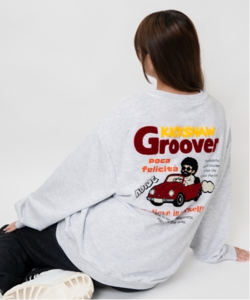 GORGE(ゴージ)の「ユニークおじさん サガラ刺繍裏毛トレーナー|全4色(スウェット・レディース・チャコール/オートミール/グリーン/ブラック・F)」の4枚目の写真
