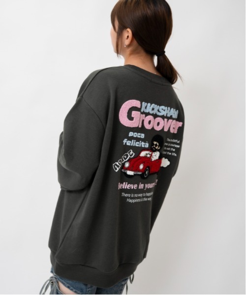 GORGE(ゴージ)の「ユニークおじさん サガラ刺繍裏毛トレーナー|全4色(スウェット・レディース・チャコール/オートミール/グリーン/ブラック・F)」の3枚目の写真