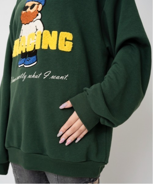GORGE(ゴージ)の「ユニークおじさん サガラ刺繍裏毛トレーナー|全4色(スウェット・レディース・チャコール/オートミール/グリーン/ブラック・F)」の10枚目の写真