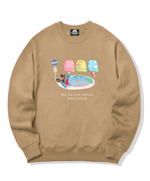 TRIPSHION(トリップション)の「Colorful Bench Graphic クルーネック - 9 カラー(スウェット・レディース・ホワイト/ブラック/ベージュ/ブラウン/グレー/オレンジ/ブルー/グリーン/アイボリー・MEDIUM/LARGE/X-LARGE)」の6枚目の写真