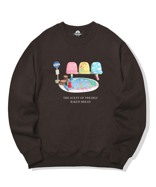 TRIPSHION(トリップション)の「Colorful Bench Graphic クルーネック - 9 カラー(スウェット・レディース・ホワイト/ブラック/ベージュ/ブラウン/グレー/オレンジ/ブルー/グリーン/アイボリー・MEDIUM/LARGE/X-LARGE)」の5枚目の写真