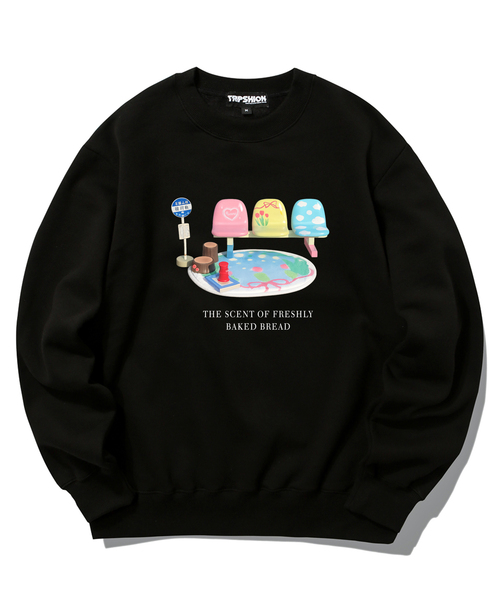 TRIPSHION(トリップション)の「Colorful Bench Graphic クルーネック - 9 カラー(スウェット・レディース・ホワイト/ブラック/ベージュ/ブラウン/グレー/オレンジ/ブルー/グリーン/アイボリー・MEDIUM/LARGE/X-LARGE)」の3枚目の写真