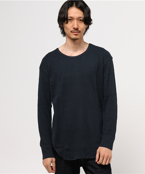 NOT RIGID(ノットリジット)の「【BS】ワッフルロング丈長袖カットソー(Tシャツ/カットソー・メンズ・ブラック/ライトピンク/ネイビー/ホワイト/杢グレー/アイボリー・MEDIUM/LARGE)」の5枚目の写真