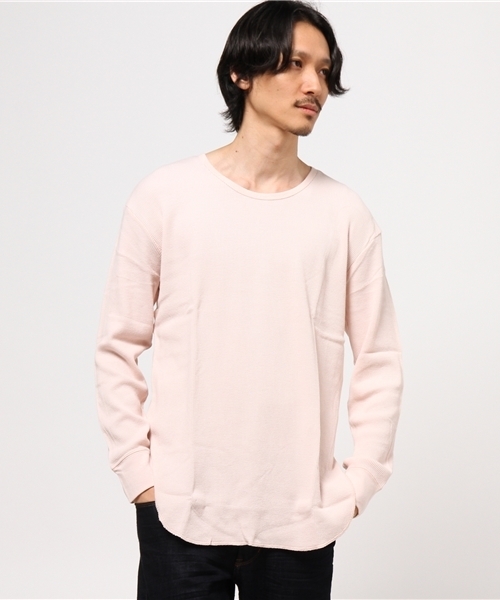 NOT RIGID(ノットリジット)の「【BS】ワッフルロング丈長袖カットソー(Tシャツ/カットソー・メンズ・ブラック/ライトピンク/ネイビー/ホワイト/杢グレー/アイボリー・MEDIUM/LARGE)」の6枚目の写真