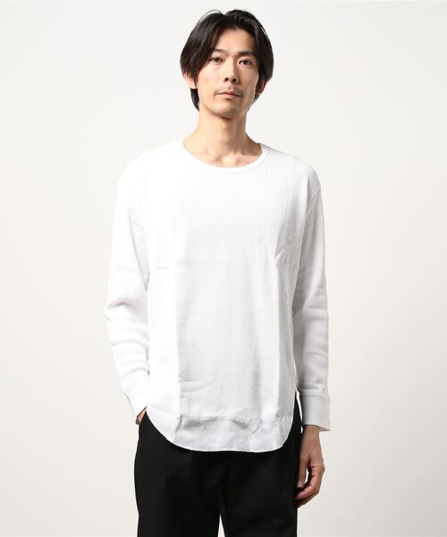 NOT RIGID(ノットリジット)の「【BS】ワッフルロング丈長袖カットソー(Tシャツ/カットソー・メンズ・ブラック/ライトピンク/ネイビー/ホワイト/杢グレー/アイボリー・MEDIUM/LARGE)」の2枚目の写真