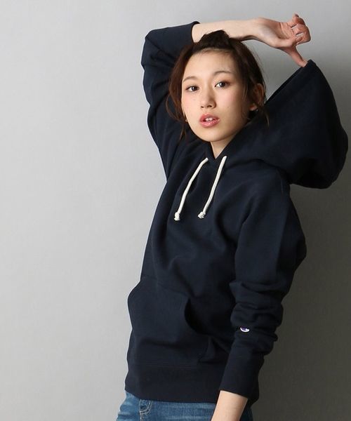 Champion（チャンピオン）の「【Champion】無地スウェットパーカー（パーカー・レディース・ライトピンク/ブラウン/ネイビー/ブラック/グレー/キナリ・LARGE/MEDIUM/SMALL）」の5枚目の写真