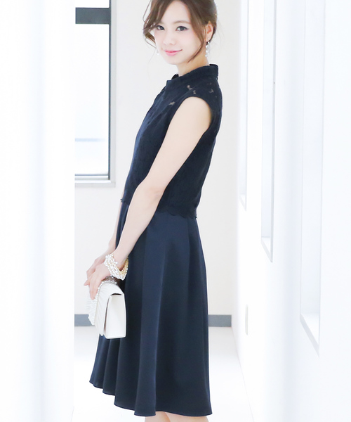 PourVous(プールヴー)の「ハイネック レース 結婚式 ワンピースドレス 大きいサイズ 対応 フォーマル オケージョンドレス お呼ばれ 二次会 成人式 (ドレス・レディース・ピンクベージュ/ネイビー/ベージュ/アイボリー・M/S)」の15枚目の写真
