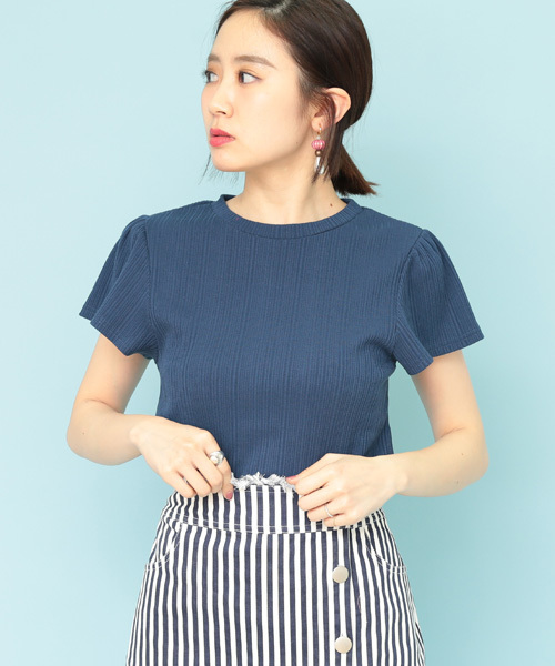 mystic（ミスティック）の「リブハイネックT（Tシャツ/カットソー・レディース・ベージュ/ネイビー/オフホワイト/グレー/ブラック・FREE）」の5枚目の写真