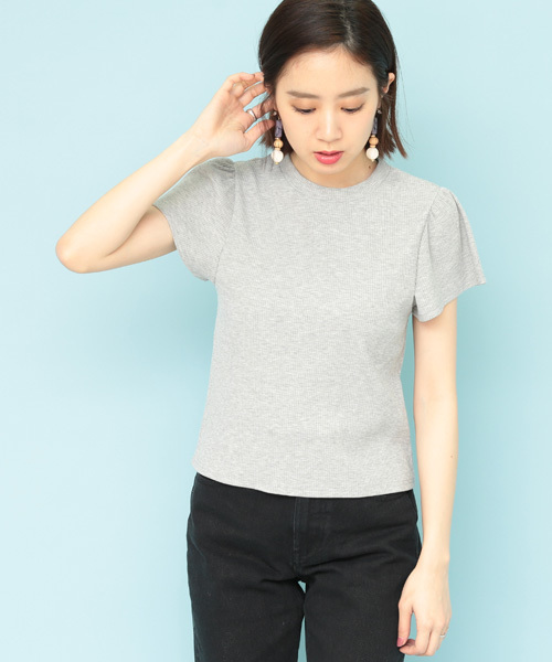 mystic（ミスティック）の「リブハイネックT（Tシャツ/カットソー・レディース・ベージュ/ネイビー/オフホワイト/グレー/ブラック・FREE）」の3枚目の写真