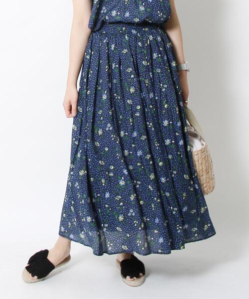 coen（コーエン）の「ヴィンテージサテンフラワープリントマキシスカート（スカート・レディース・グレー/ネイビー・FREE）」の2枚目の写真