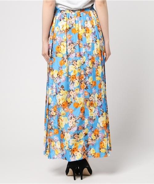 REAL CUBE（リアルキューブ）の「Praise 花柄サイドプリーツウエストゴムマキシスカート（スカート・レディース・ベージュ/ネイビー/ブルー・38）」の6枚目の写真