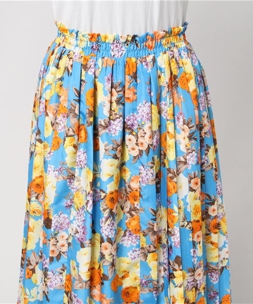 REAL CUBE（リアルキューブ）の「Praise 花柄サイドプリーツウエストゴムマキシスカート（スカート・レディース・ベージュ/ネイビー/ブルー・38）」の7枚目の写真