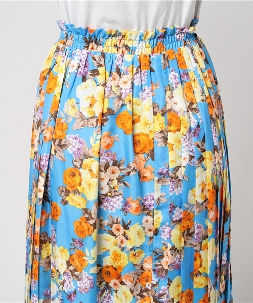 REAL CUBE（リアルキューブ）の「Praise 花柄サイドプリーツウエストゴムマキシスカート（スカート・レディース・ベージュ/ネイビー/ブルー・38）」の8枚目の写真