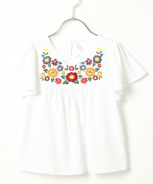 GLOBAL WORK（グローバルワーク）の「【キッズ】ハナシシュウソデフリルＴシャツ半袖/761689（Tシャツ/カットソー・キッズ・ブラック/ホワイト/その他1/ライトパープル・LARGE/SMALL/X-LARGE/XX-LARGE/MEDIUM）」の2枚目の写真