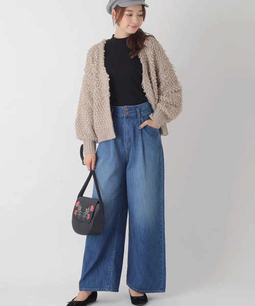 earth music&ecology（アースミュージックアンドエコロジー）の「・ループ編みショートニットカーディガン（カーディガン/ボレロ・レディース・ネイビー/アイボリー/ライトピンク/グレイッシュベージュ・FREE）」の18枚目の写真