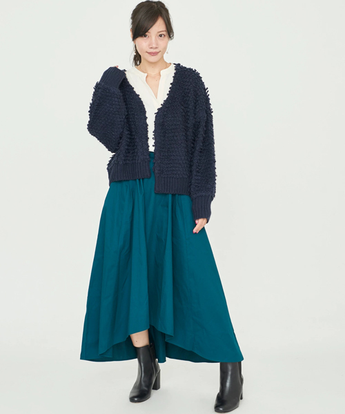 earth music&ecology（アースミュージックアンドエコロジー）の「・ループ編みショートニットカーディガン（カーディガン/ボレロ・レディース・ネイビー/アイボリー/ライトピンク/グレイッシュベージュ・FREE）」の14枚目の写真