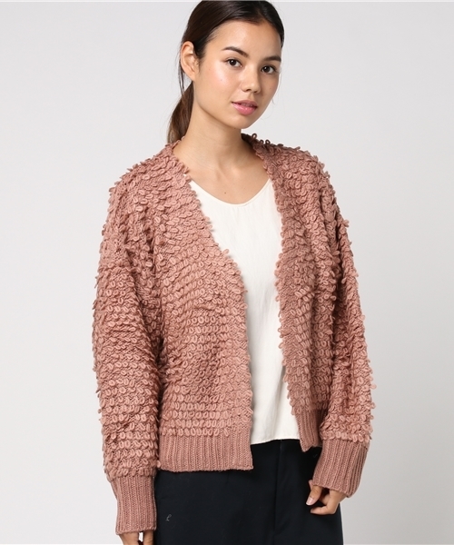 earth music&ecology（アースミュージックアンドエコロジー）の「・ループ編みショートニットカーディガン（カーディガン/ボレロ・レディース・ネイビー/アイボリー/ライトピンク/グレイッシュベージュ・FREE）」の13枚目の写真