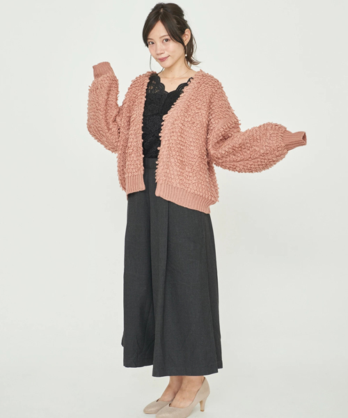 earth music&ecology（アースミュージックアンドエコロジー）の「・ループ編みショートニットカーディガン（カーディガン/ボレロ・レディース・ネイビー/アイボリー/ライトピンク/グレイッシュベージュ・FREE）」の16枚目の写真