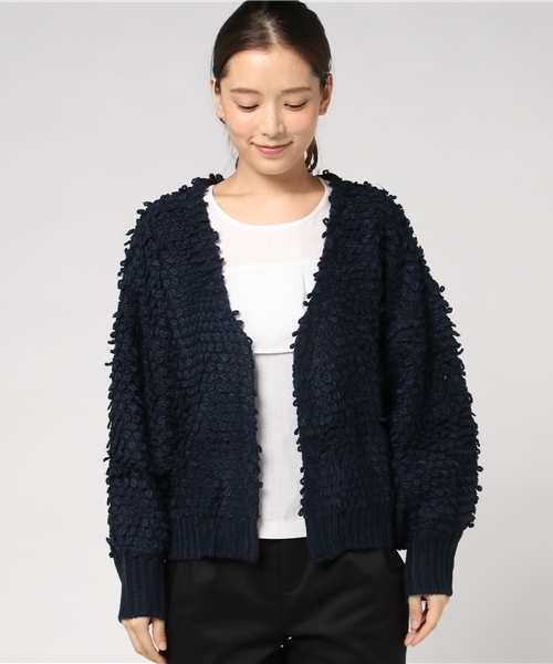 earth music&ecology（アースミュージックアンドエコロジー）の「・ループ編みショートニットカーディガン（カーディガン/ボレロ・レディース・ネイビー/アイボリー/ライトピンク/グレイッシュベージュ・FREE）」の5枚目の写真