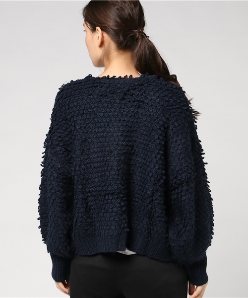 earth music&ecology（アースミュージックアンドエコロジー）の「・ループ編みショートニットカーディガン（カーディガン/ボレロ・レディース・ネイビー/アイボリー/ライトピンク/グレイッシュベージュ・FREE）」の7枚目の写真