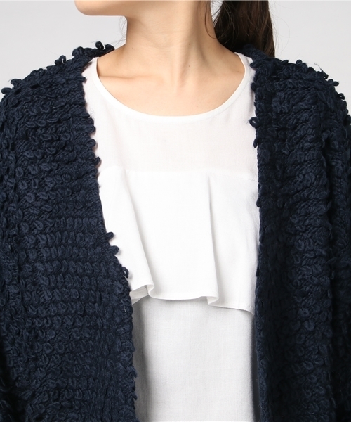 earth music&ecology（アースミュージックアンドエコロジー）の「・ループ編みショートニットカーディガン（カーディガン/ボレロ・レディース・ネイビー/アイボリー/ライトピンク/グレイッシュベージュ・FREE）」の8枚目の写真