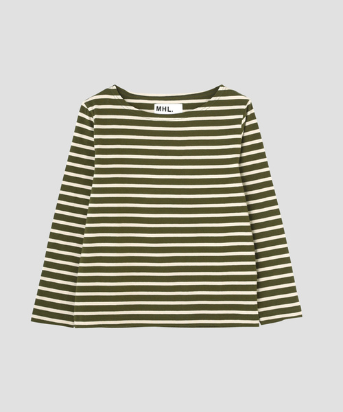 MHL.（エムエイチエル）の「NAVAL STRIPE JERSEY（Tシャツ/カットソー・レディース・オフホワイト/ブラック/グリーン・2）」の3枚目の写真