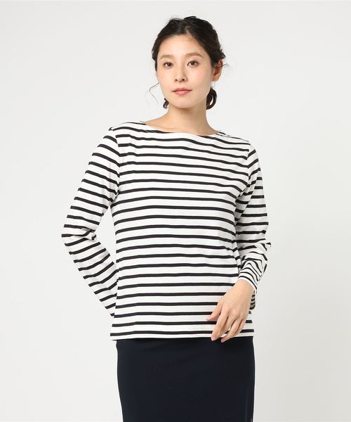 MHL.（エムエイチエル）の「NAVAL STRIPE JERSEY（Tシャツ/カットソー・レディース・オフホワイト/ブラック/グリーン・2）」の6枚目の写真