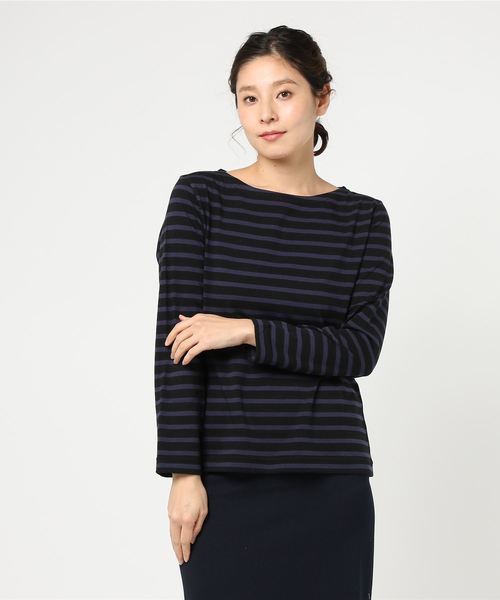 MHL.（エムエイチエル）の「NAVAL STRIPE JERSEY（Tシャツ/カットソー・レディース・オフホワイト/ブラック/グリーン・2）」の5枚目の写真