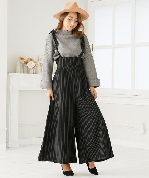 Doula Doula（ドゥーラドゥーラ）の「ストライプワイドサロペット（サロペット/オーバーオール・レディース・ベージュ/ブラック・M/L）」の2枚目の写真