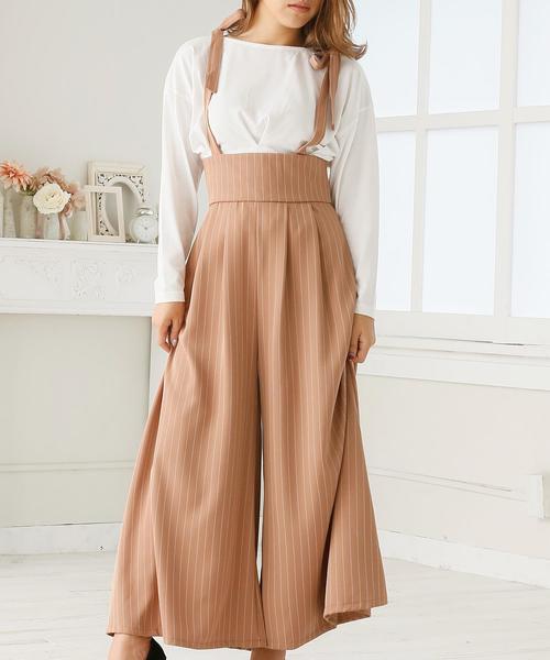 Doula Doula（ドゥーラドゥーラ）の「ストライプワイドサロペット（サロペット/オーバーオール・レディース・ベージュ/ブラック・M/L）」の4枚目の写真