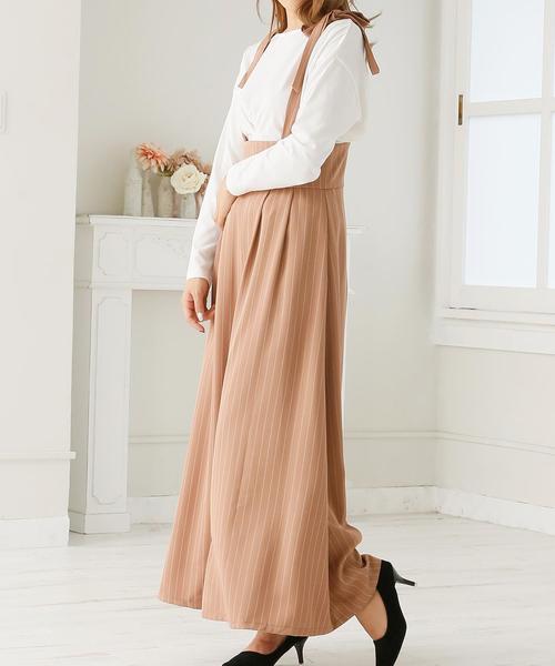 Doula Doula（ドゥーラドゥーラ）の「ストライプワイドサロペット（サロペット/オーバーオール・レディース・ベージュ/ブラック・M/L）」の5枚目の写真