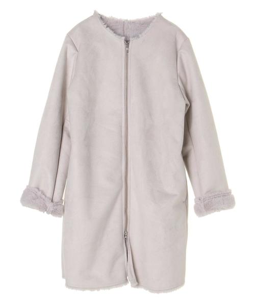 YECCA VECCA(イェッカヴェッカ)の「ノーカラーフェイクムートンコート(ムートンコート・レディース・ライトグレー/モカ・FREE)」の4枚目の写真